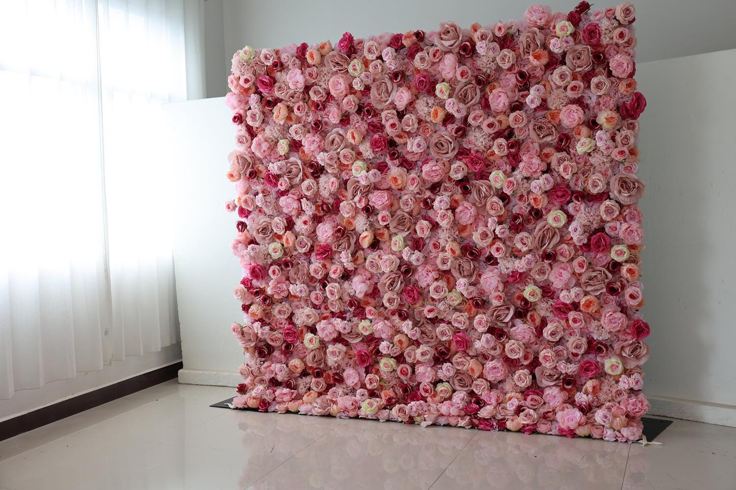 US Seller-5D pink Roses Flower Wall8*8ft - Flower Wall Rolling Up Curtain Wall, flower Fabric Backdrop，Artificial rolling up curtain flower