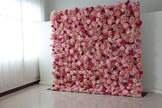 US Seller-5D pink Roses Flower Wall8*8ft - Flower Wall Rolling Up Curtain Wall, flower Fabric Backdrop，Artificial rolling up curtain flower