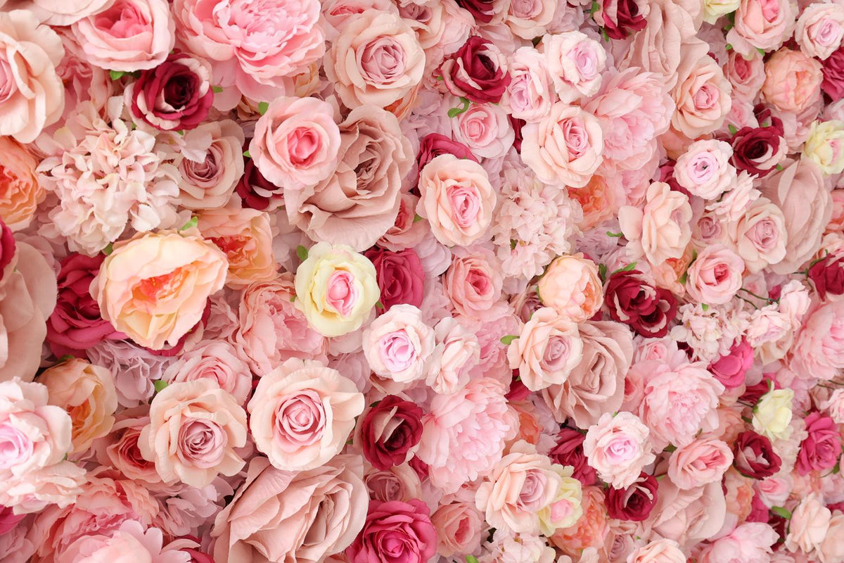 US Stock | Ships from USA | 5D Pink Roses Flower Wall 8x8ft, Rolling Up Curtain Fabric Backdrop, Artificial Flower Wall for Wedding Decor
