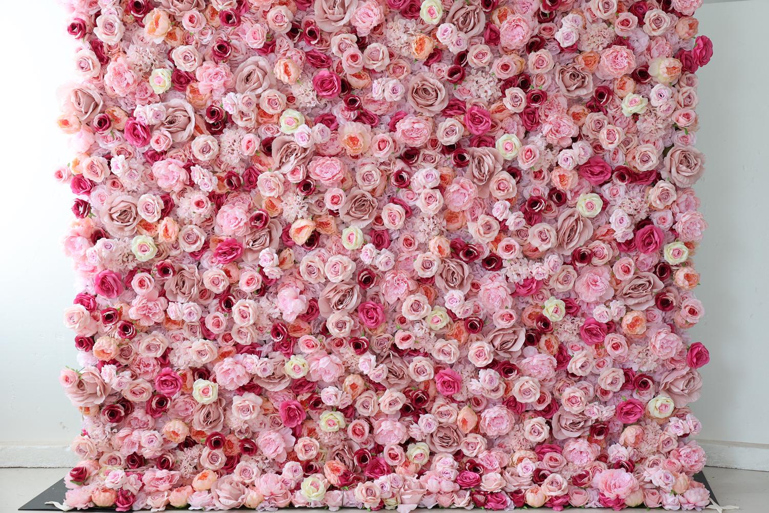 US Seller-5D pink Roses Flower Wall8*8ft - Flower Wall Rolling Up Curtain Wall, flower Fabric Backdrop，Artificial rolling up curtain flower