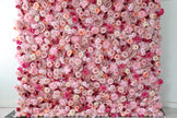 US Seller-5D pink Roses Flower Wall8*8ft - Flower Wall Rolling Up Curtain Wall, flower Fabric Backdrop，Artificial rolling up curtain flower