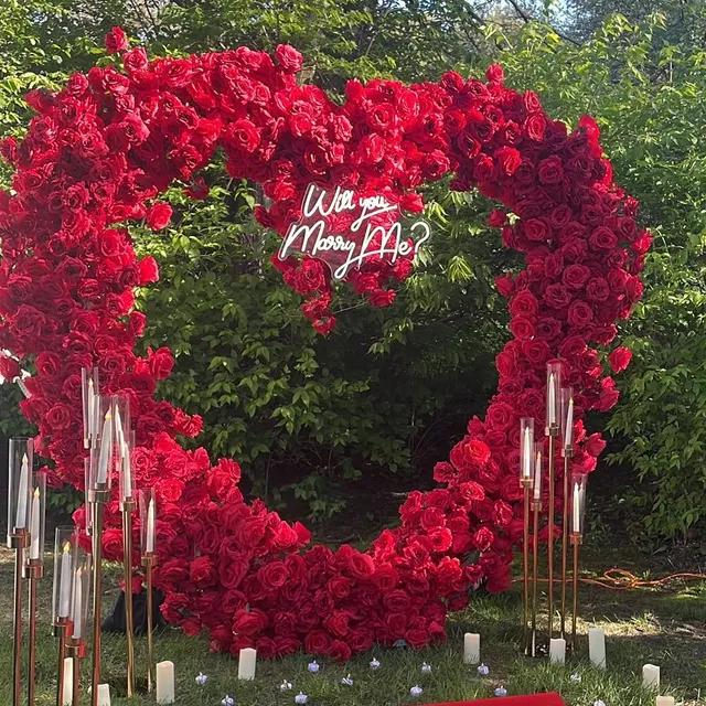 Ships from USA | 7.2×7.2 ft 5D Luxury Red Heart-Shaped Floral Arch, Romantic Wedding Backdrop & Proposal Event Decoration