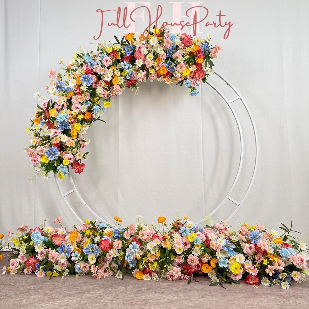 spring wildflower wedding flower runner for rustic tables and event decor