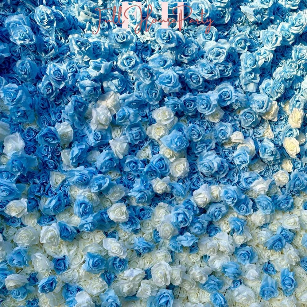 50% Off | Ships from Houston |5D Blue and White Rose Flower Wall  - Flower Wall Rolling Up Curtain Wall, Wedding Party Photo Backdrop