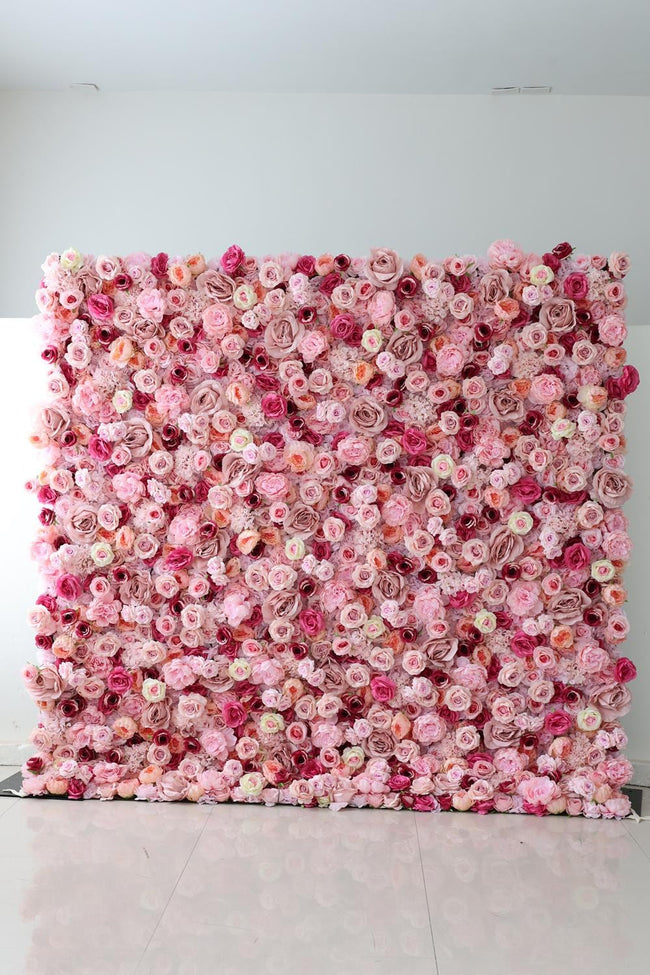 US Seller-5D pink Roses Flower Wall8*8ft - Flower Wall Rolling Up Curtain Wall, flower Fabric Backdrop，Artificial rolling up curtain flower