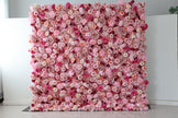 US Seller-5D pink Roses Flower Wall8*8ft - Flower Wall Rolling Up Curtain Wall, flower Fabric Backdrop，Artificial rolling up curtain flower