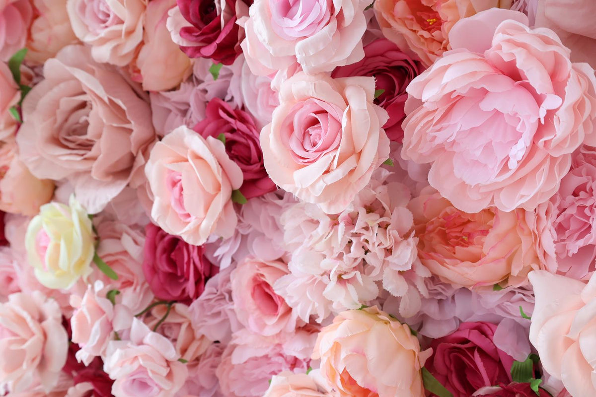 US Stock | Ships from USA | 5D Pink Roses Flower Wall 8x8ft, Rolling Up Curtain Fabric Backdrop, Artificial Flower Wall for Wedding Decor