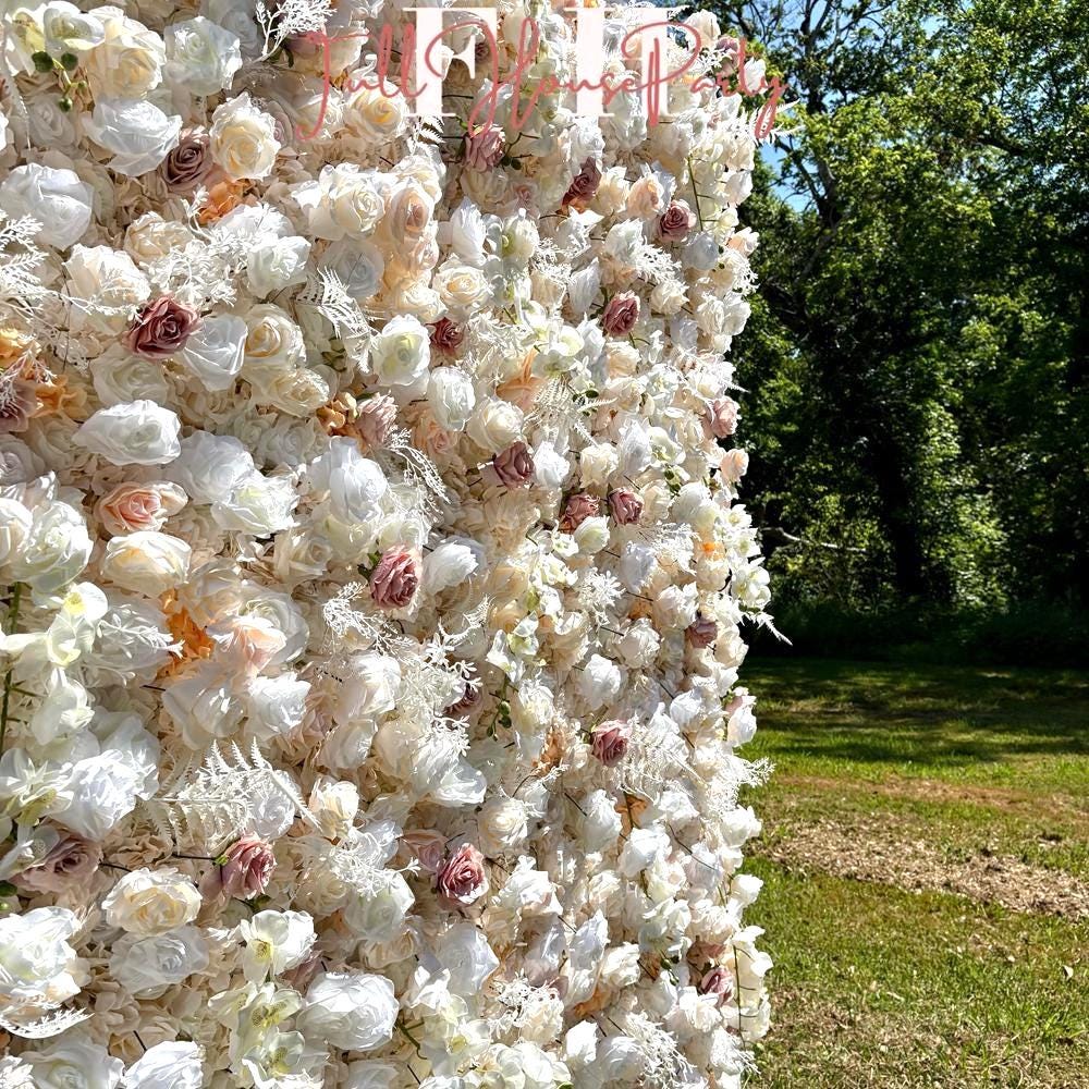 50% Off | Ships from Houston| Blush Pink & White 5D Fabric Flower Wall Backdrop, Wedding Photo Background, Easy  Quick Assembly Decor