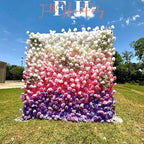 US Seller---5D Pink and Purple Rose Flower Wall (8x8 ft) - Roll-Up Curtain Style Fabric Flower Wall for Wedding Party Photo Backdrop