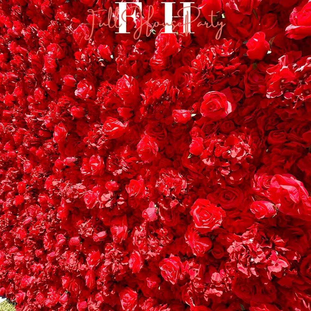 Burgundy Red Faux Rose Backdrop Wall