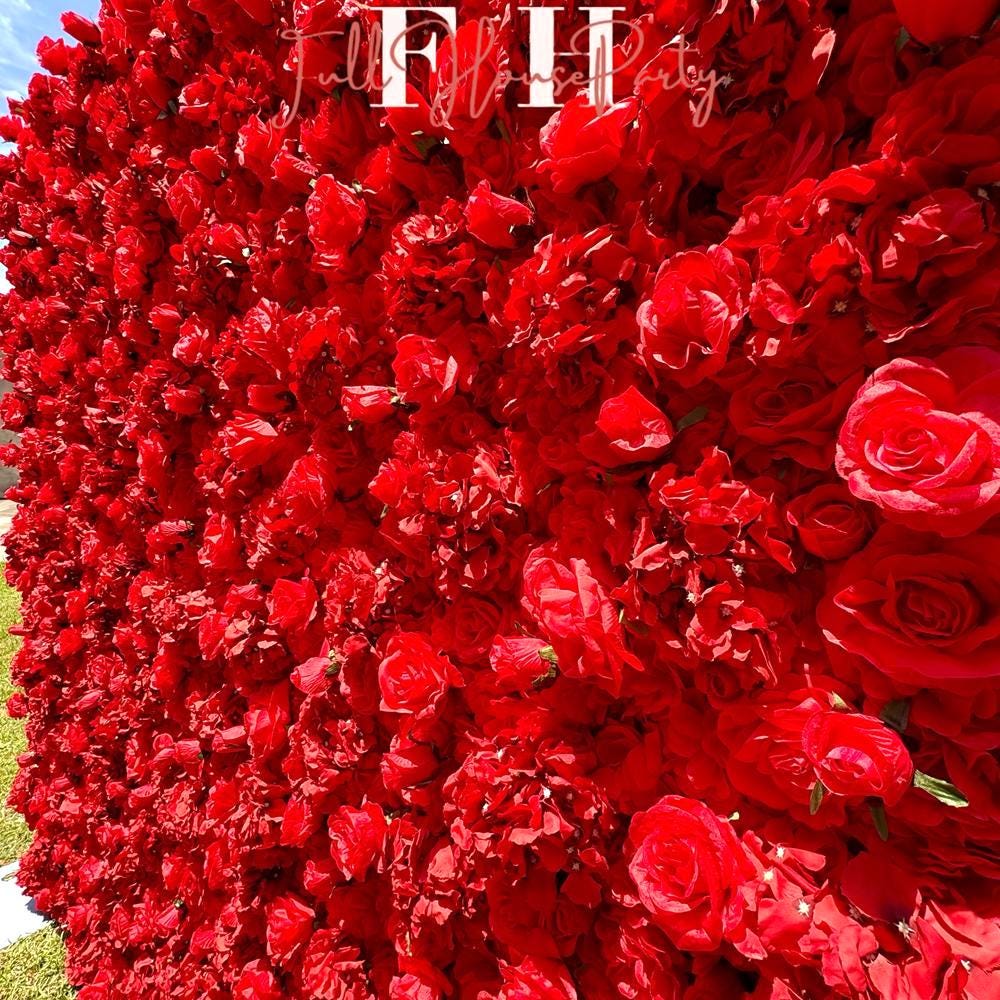 Ships from USA |3D Rose Flower Wall 8*8ft - Flower Wall Rolling Up Curtain Wall, Fabric Flower Wall, Wedding Party Photo Backdrop