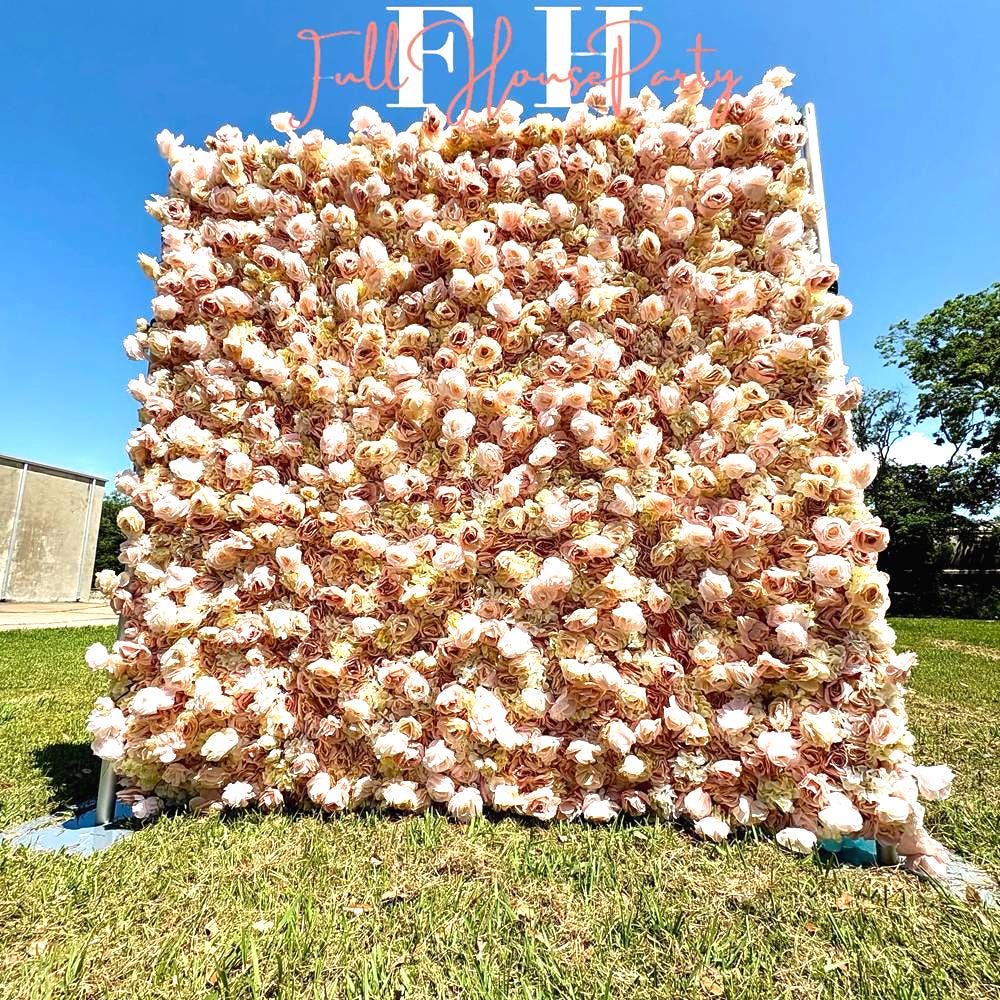 US seller---5D Light Brown Rose Flower Wall   - Flower Wall Rolling Up Curtain Wall, Fabric Flower Wall, Wedding Party Photo Backdrop