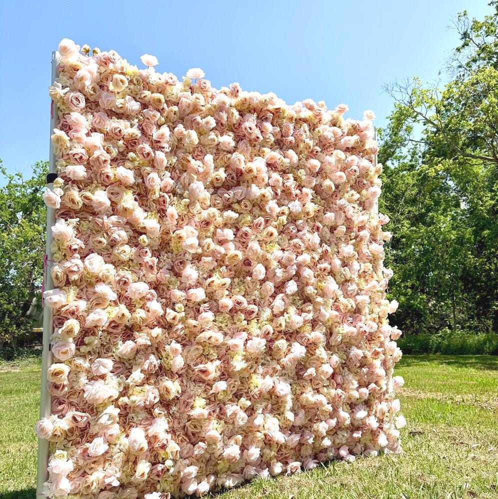 US seller---5D Light Brown Rose Flower Wall   - Flower Wall Rolling Up Curtain Wall, Fabric Flower Wall, Wedding Party Photo Backdrop