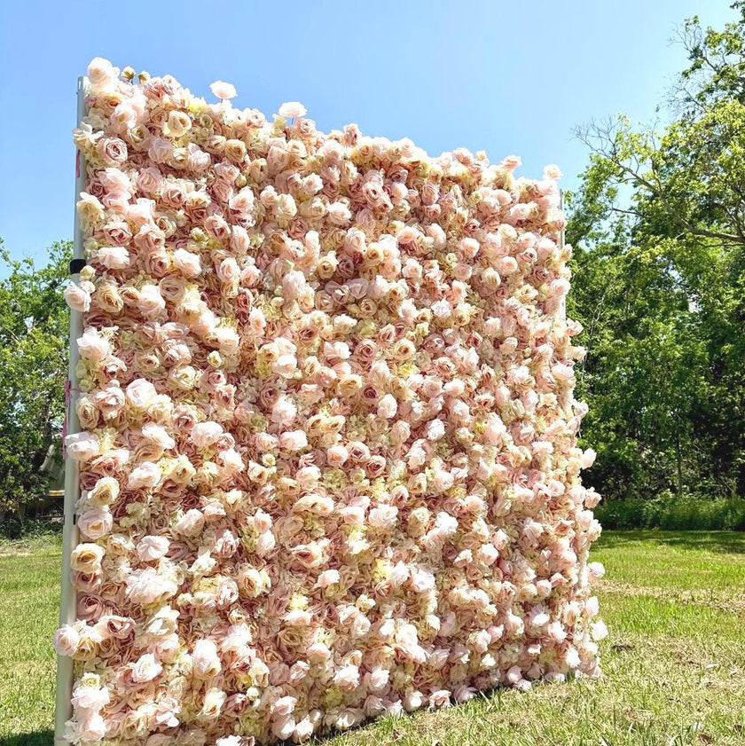 US seller---5D Light Brown Rose Flower Wall   - Flower Wall Rolling Up Curtain Wall, Fabric Flower Wall, Wedding Party Photo Backdrop