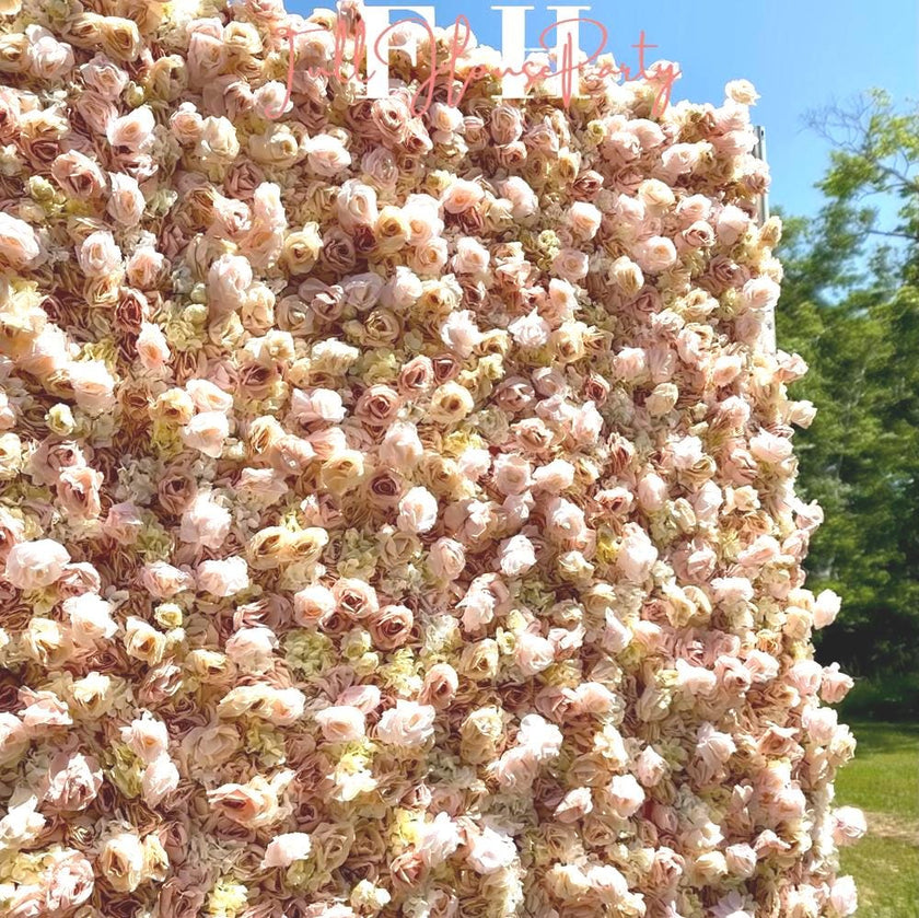 US seller---5D Light Brown Rose Flower Wall   - Flower Wall Rolling Up Curtain Wall, Fabric Flower Wall, Wedding Party Photo Backdrop