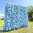 US seller--5D Blue and White Rose Flower Wall  - Flower Wall Rolling Up Curtain Wall, Fabric Flower Wall, Wedding Party Photo Backdrop