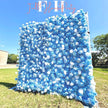 US seller--5D Blue and White Rose Flower Wall  - Flower Wall Rolling Up Curtain Wall, Fabric Flower Wall, Wedding Party Photo Backdrop