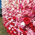 US Seller---5D Gradient Red Rose Flower Wall (8x8 ft) - Roll-Up Curtain Style Fabric Flower Wall for Wedding Party Photo Backdrop.