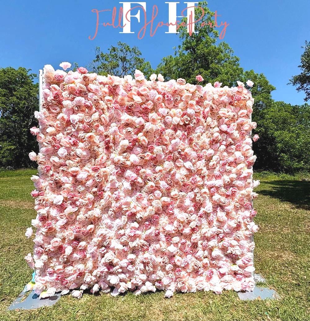 US Seller--5D blush Roses  Flower Wall 8*8ft  - Flower Wall Rolling Up Curtain Wall,  flower Fabric Backdrop，Artificial rolling up curtain
