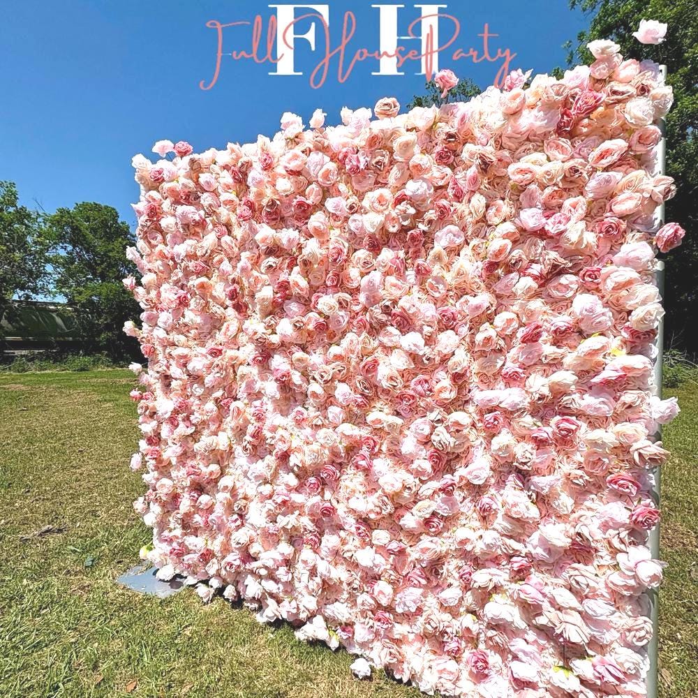US Seller--5D blush Roses  Flower Wall 8*8ft  - Flower Wall Rolling Up Curtain Wall,  flower Fabric Backdrop，Artificial rolling up curtain