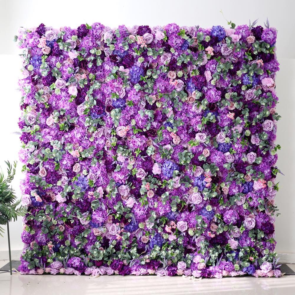 US seller-5D Romantic Pink and Purple Rose Flower Wall (8x8 ft) - Roll-Up Curtain Style Fabric Flower Wall for Wedding Party Photo Backdrop