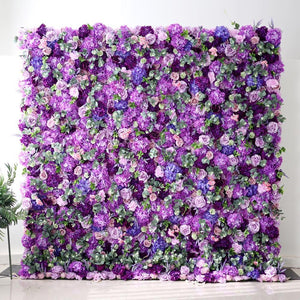 US seller-5D Romantic Pink and Purple Rose Flower Wall (8x8 ft) - Roll-Up Curtain Style Fabric Flower Wall for Wedding Party Photo Backdrop