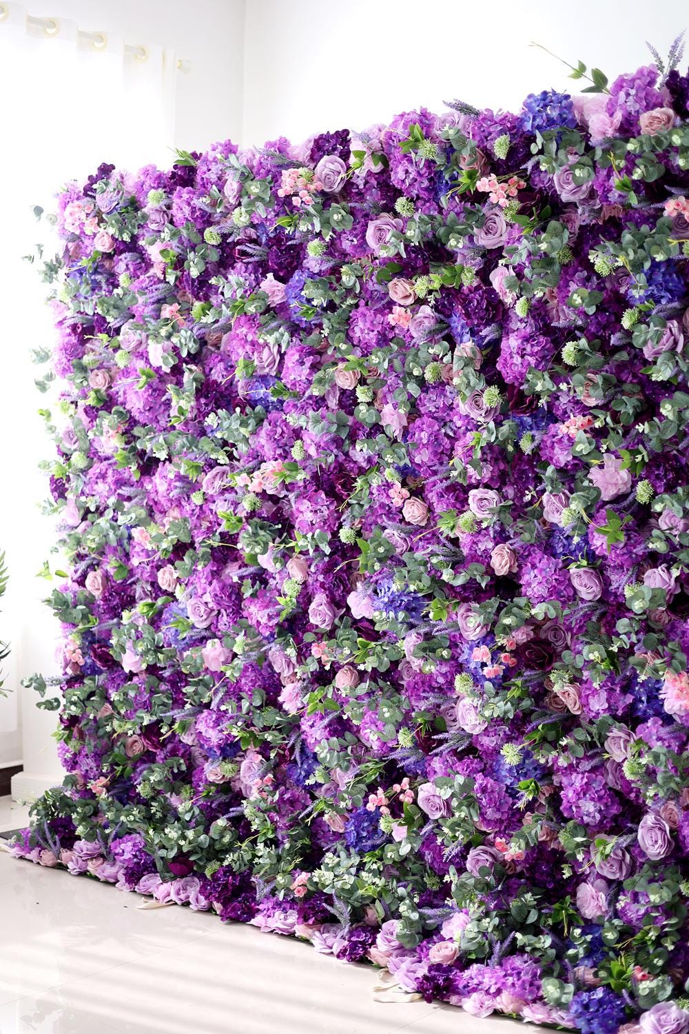 US seller-5D Romantic Pink and Purple Rose Flower Wall (8x8 ft) - Roll-Up Curtain Style Fabric Flower Wall for Wedding Party Photo Backdrop