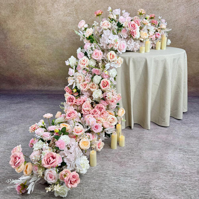 US Seller ---Blush Pink Roses Wedding Arch Artificial Floral, Table Flower Runner,  Flower Row Arrangement, Perfect for Party