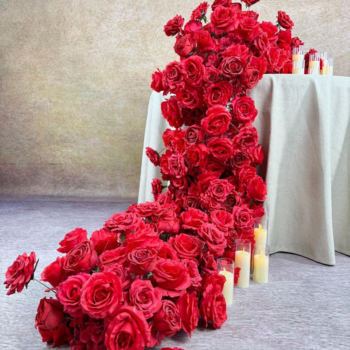 30% Off | Ships from Houston/Red Rose Wedding Arch Flowers, Artificial Rose Garland, Floral Table Runner Centerpiece, Flower Row Arrangement