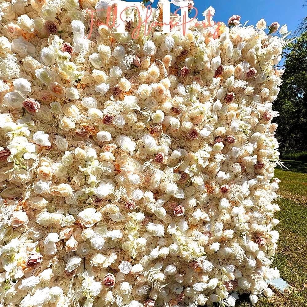 US seller---Blush Pink and White -5DFabric Backdrop Flower Wall, Wedding Party Photo Background, Wedding Decoration, Easy  Quick Assembly