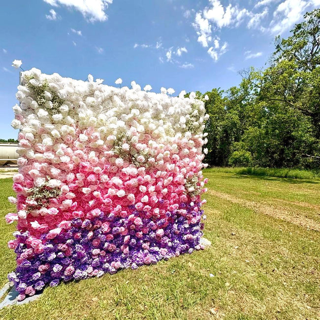US Seller---5D Pink and Purple Rose Flower Wall (8x8 ft) - Roll-Up Curtain Style Fabric Flower Wall for Wedding Party Photo Backdrop