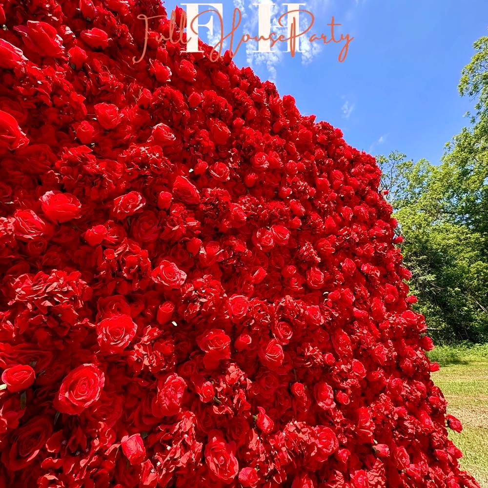 Ships from USA |3D Rose Flower Wall 8*8ft - Flower Wall Rolling Up Curtain Wall, Fabric Flower Wall, Wedding Party Photo Backdrop
