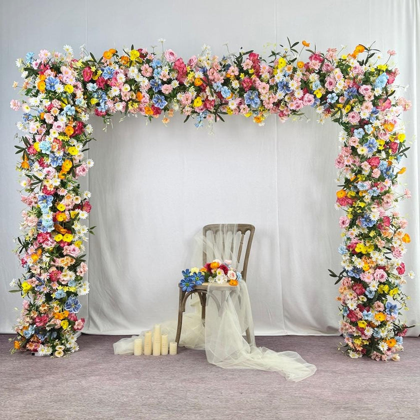 Boho Festival Rainbow Flower Arch Backdrop