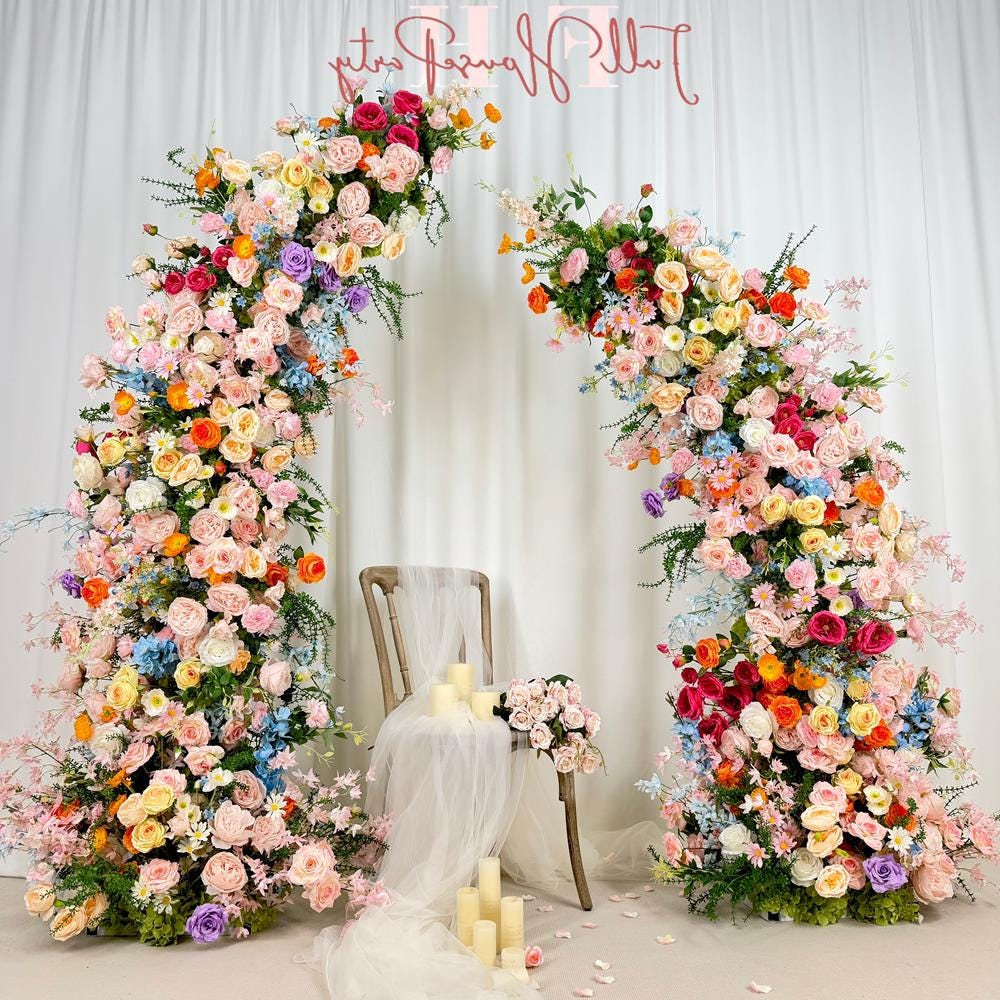 US Seller-Wildflower-Inspired Spring and Summer Wedding Arch Décor.Wedding Archway Artificial  Rose  Archway,Flower Row Arrrangement