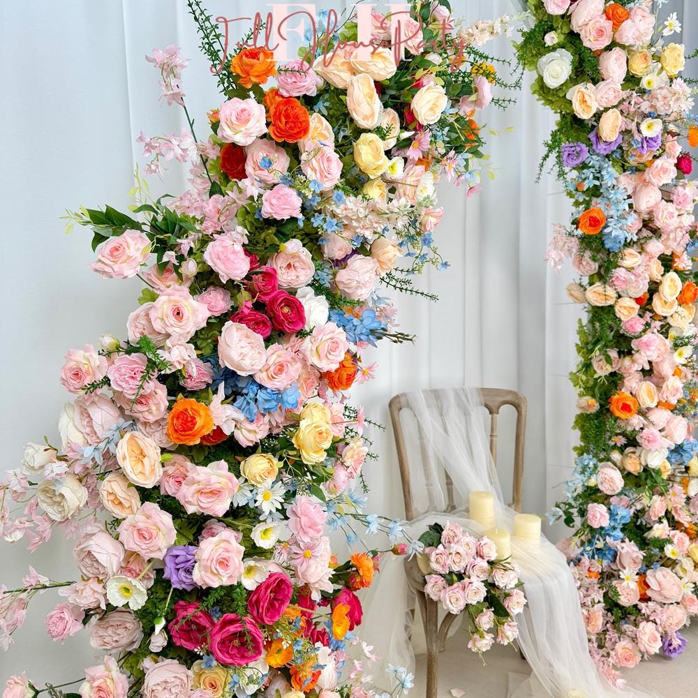 US Seller-Wildflower-Inspired Spring and Summer Wedding Arch Décor.Wedding Archway Artificial  Rose  Archway,Flower Row Arrrangement