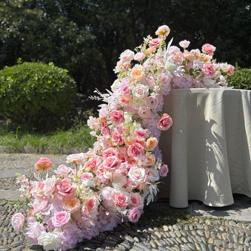 Ships from USA/Blush Pink Rose Wedding Arch Flowers, Artificial Floral Runner, Table Centerpiece & Flower Row Décor for Parties  Events