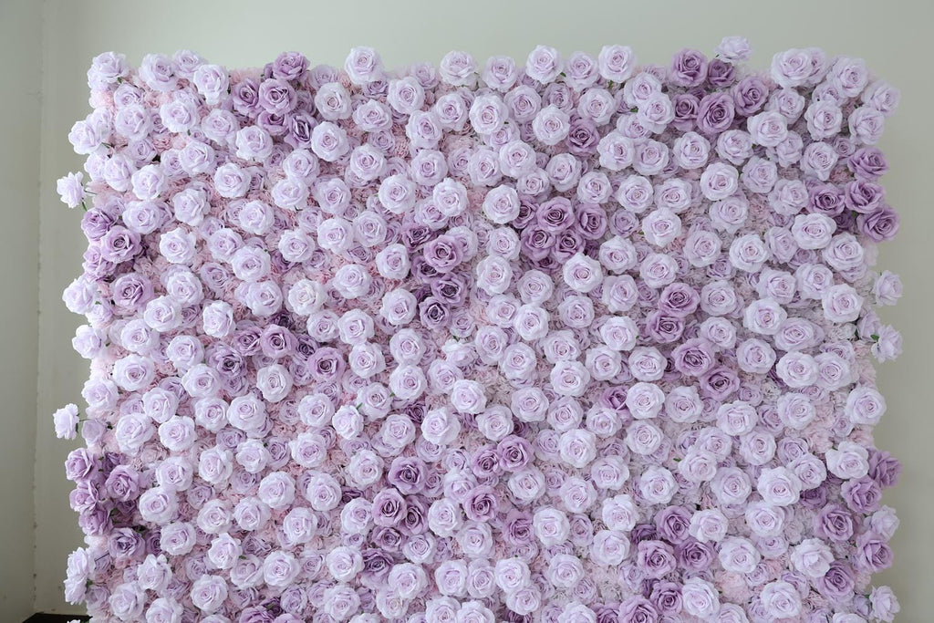 US Seller--8x8ft Romantic Lilac Purple Flower Wall 8x8ft, Rolling Curtain Backdrop, Artificial Fabric Flower Wall for Weddings & Events