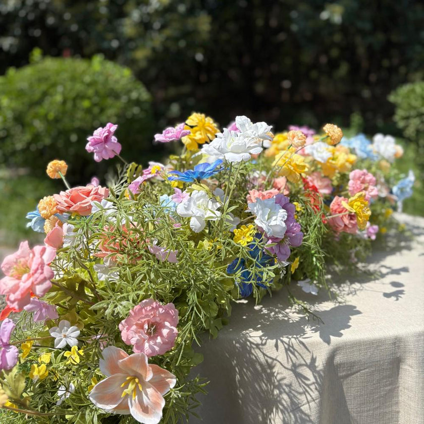 US Seller – Wildflower-Inspired Wedding Flowers Décor for Spring & Fall, Artificial Floral Table Runner, Rustic Flower Row Arrangement