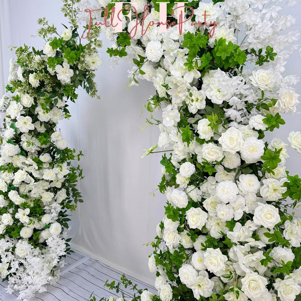 US Seller – White Rose Wedding Arch for Fall Weddings, Floral Backdrop for Weddings, Events & Outdoor Parties