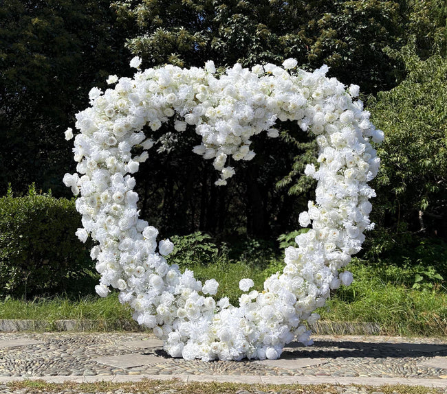 US Seller – 5D Luxury White Heart-Shaped Floral Arch, Romantic Wedding Backdrop, Proposal & Engagement Decoration, Love Arch (7.2 × 7.2 ft)
