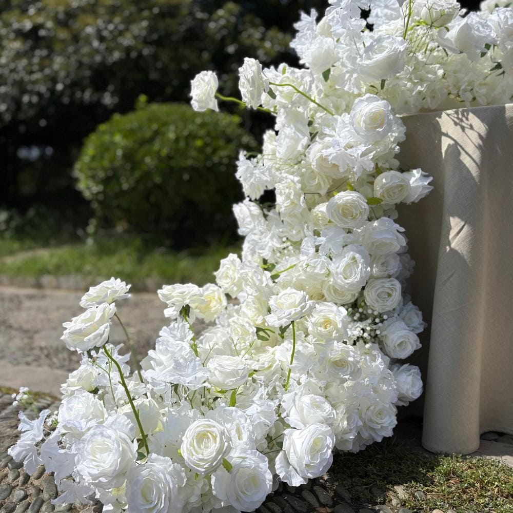 US Seller --White Flower Garland for Wedding Arch, Table Flower Runner, Wedding Centerpiece Table Runner, Flower Row for Wedding Aisle