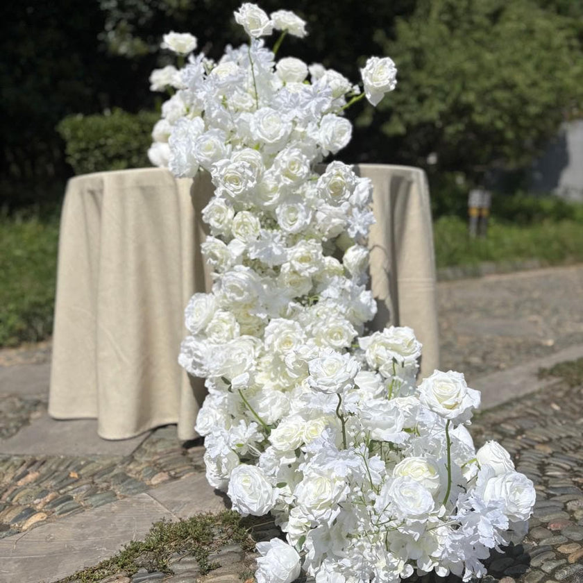 US Seller --White Flower Garland for Wedding Arch, Table Flower Runner, Wedding Centerpiece Table Runner, Flower Row for Wedding Aisle