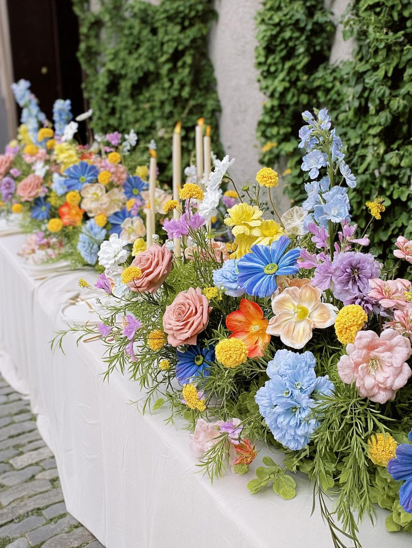 US Seller----Wildflower-Inspired Spring Wedding Artificial Floral, Table Flower Runner, Rustic Flower Row ,Flower Row for Wedding Aisle