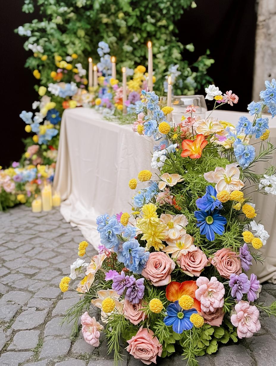 US Seller----Wildflower-Inspired Spring Wedding Artificial Floral, Table Flower Runner, Rustic Flower Row ,Flower Row for Wedding Aisle