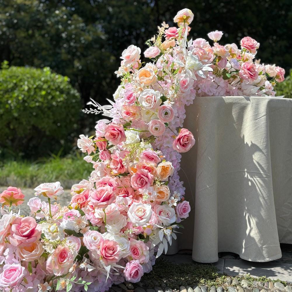 Ships from USA/Blush Pink Rose Wedding Arch Flowers, Artificial Floral Runner, Table Centerpiece & Flower Row Décor for Parties  Events