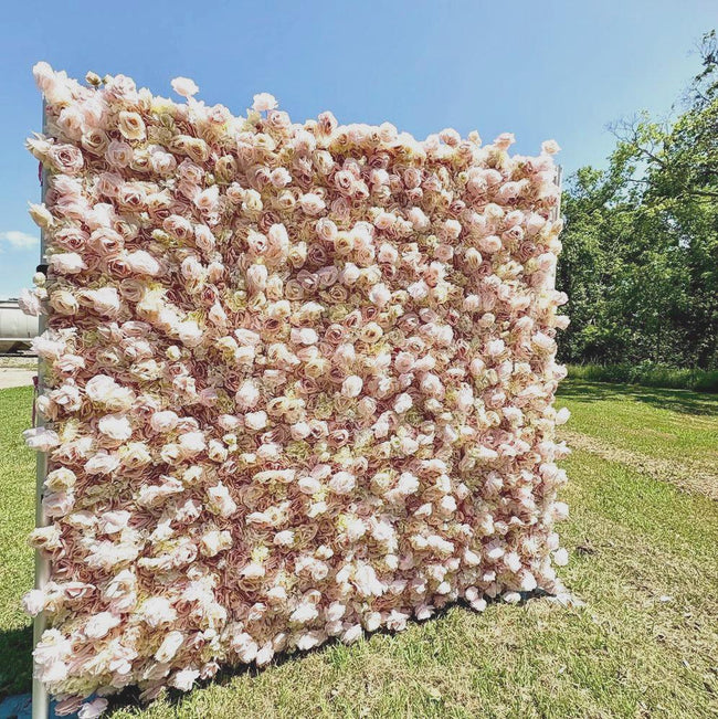 US seller---5D Light Brown Rose Flower Wall   - Flower Wall Rolling Up Curtain Wall, Fabric Flower Wall, Wedding Party Photo Backdrop