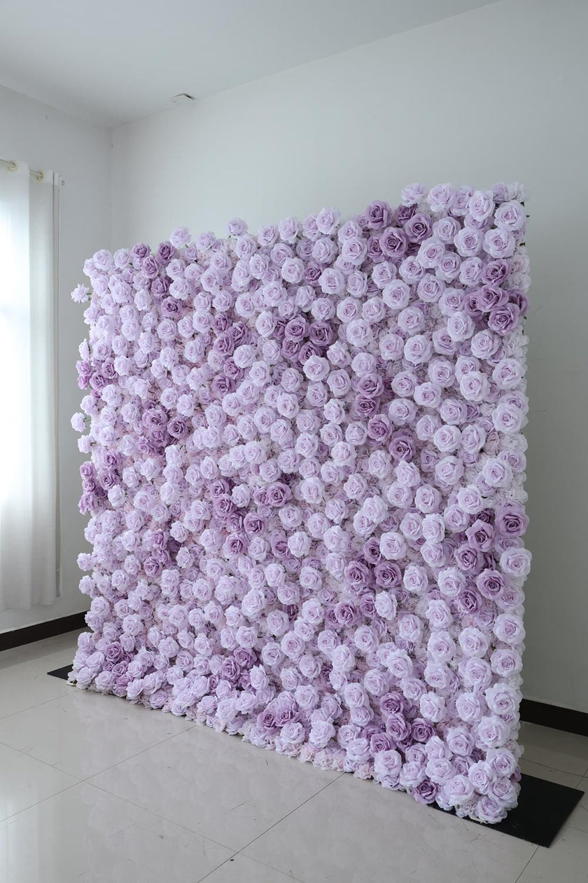 US Seller--8x8ft Romantic Lilac Purple Flower Wall 8x8ft, Rolling Curtain Backdrop, Artificial Fabric Flower Wall for Weddings & Events
