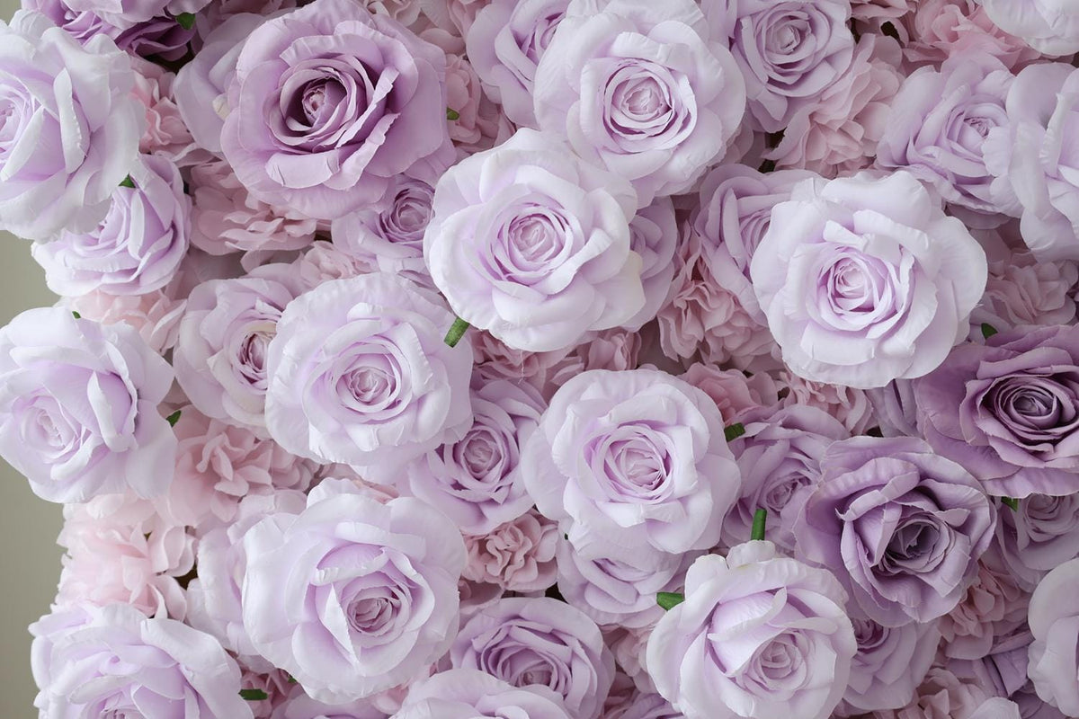 50% Off | Ships from Houston/8x8ft Romantic Lilac Purple Flower Wall,Rolling Curtain Backdrop, Artificial Fabric Flower Wall for Weddings