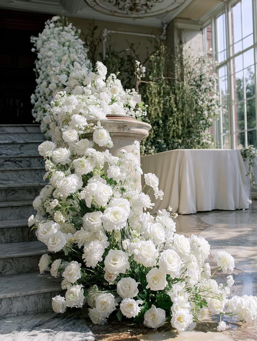 US Seller ---White Flower Garland for Wedding Arch, Artificial Floral Table Runner, Wedding Centerpiece & Aisle Flower Row