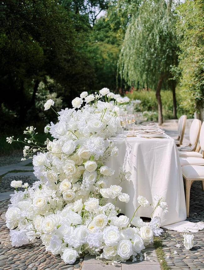 US Seller ---White Flower Garland for Wedding Arch, Artificial Floral Table Runner, Wedding Centerpiece & Aisle Flower Row